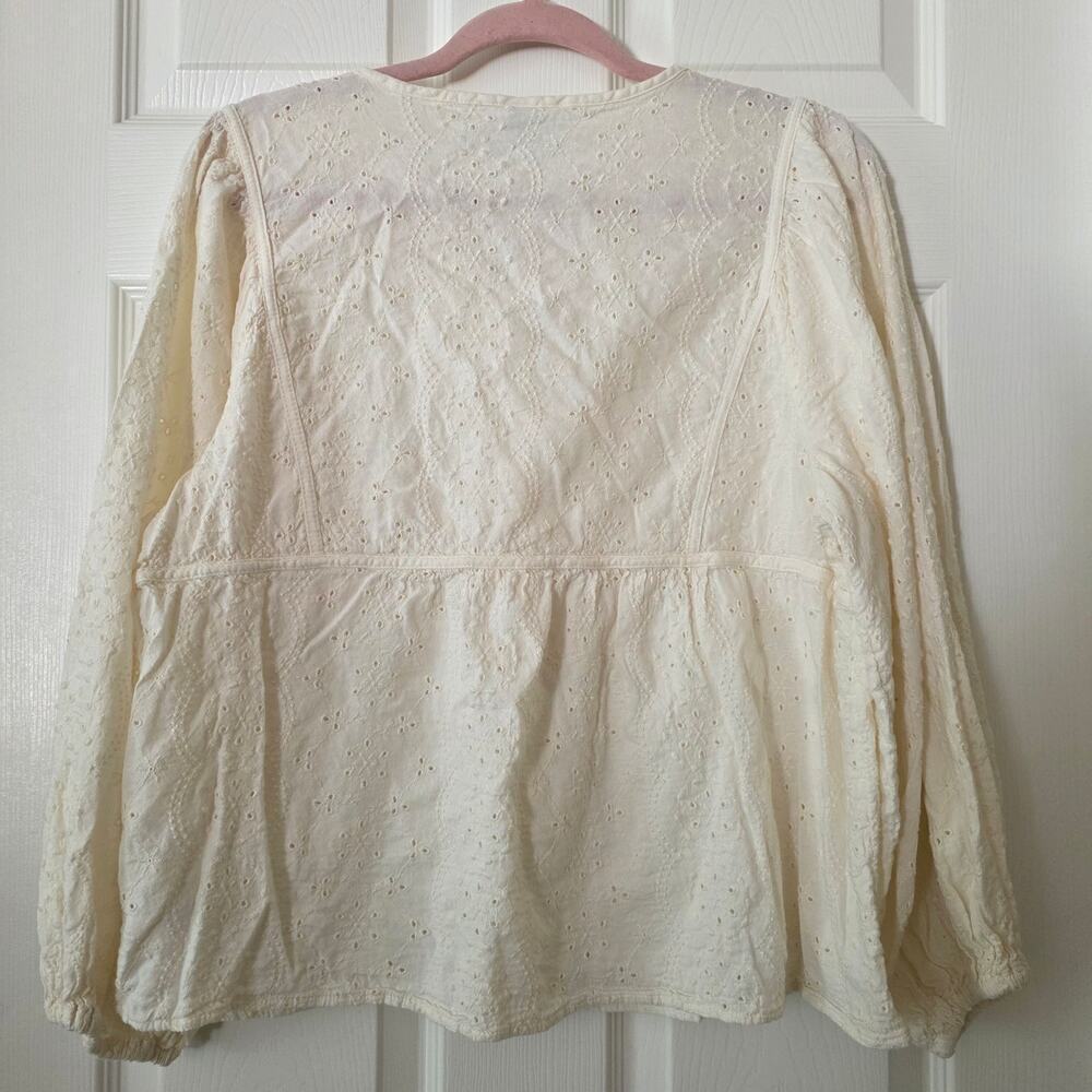 Old Navy Oversized Embroidered Cutwork Tie-Neck Blouse Large - Picture 2 of 10
